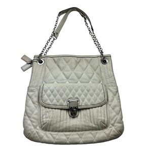Coach Quilted Leather Poppy Slim Tote Shoulder Bag Chain Strap White 19854